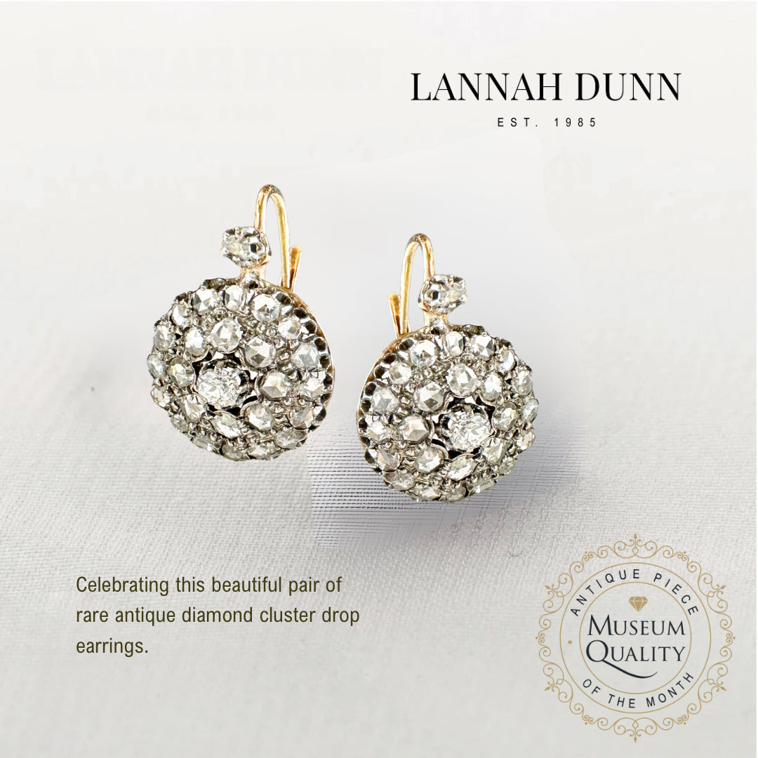 Moody diamond antique cluster drop earrings - Antique of the Month