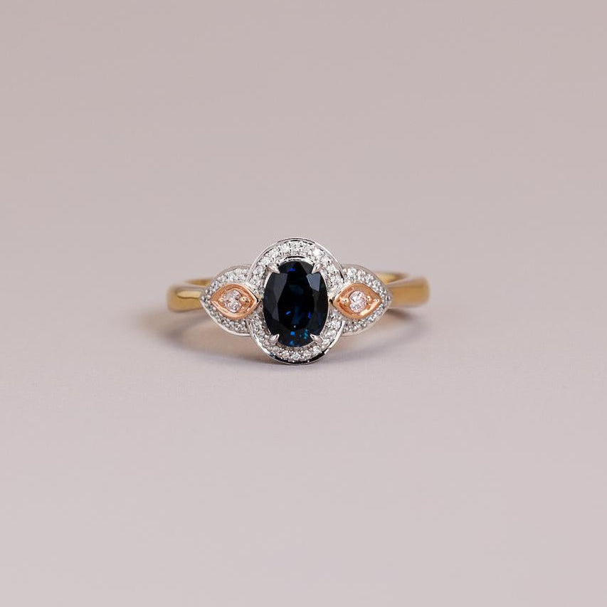 Pink diamond and sapphire dress ring