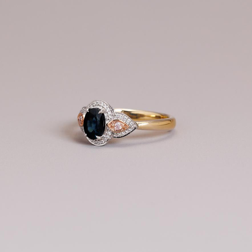 Pink diamond and sapphire dress ring