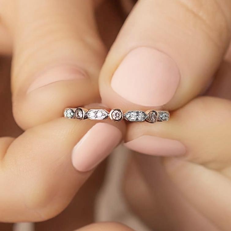 18ct Rose and White Gold Pink and White Diamond band