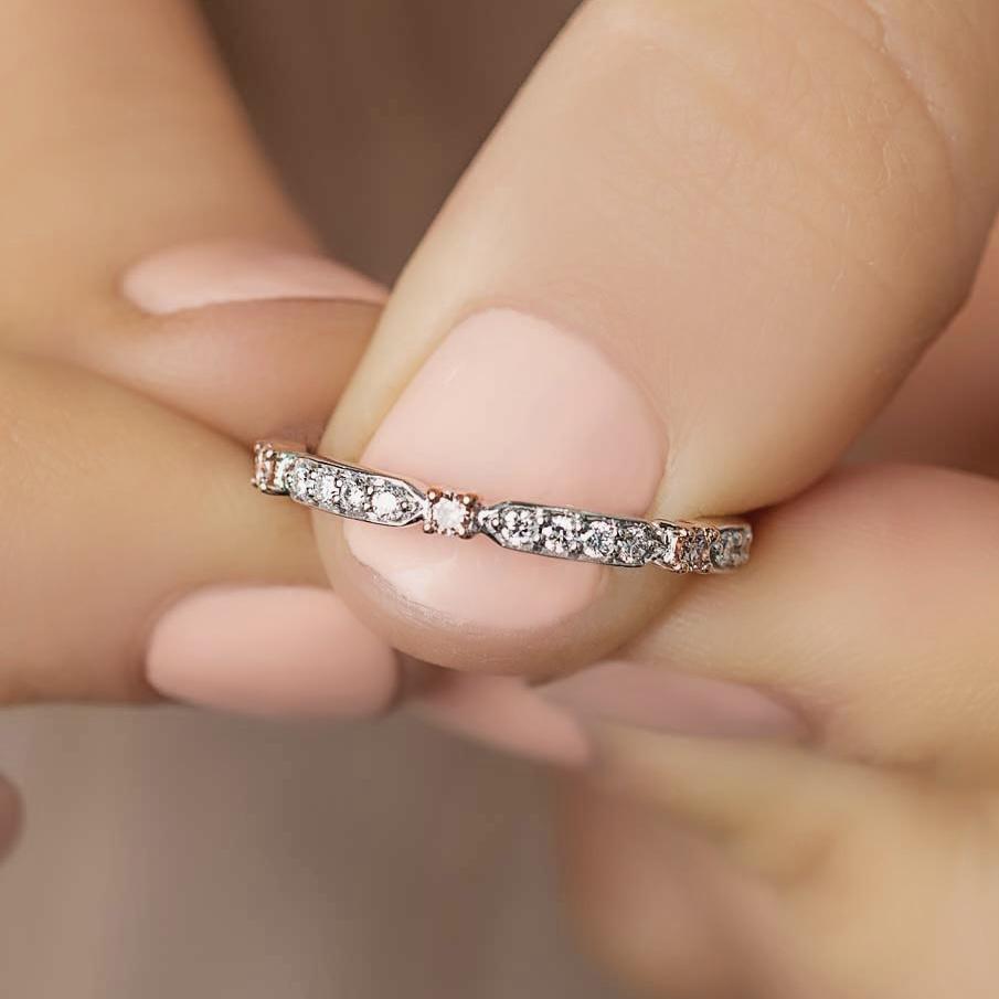 18ct Rose & White Gold Pink and White Diamond band