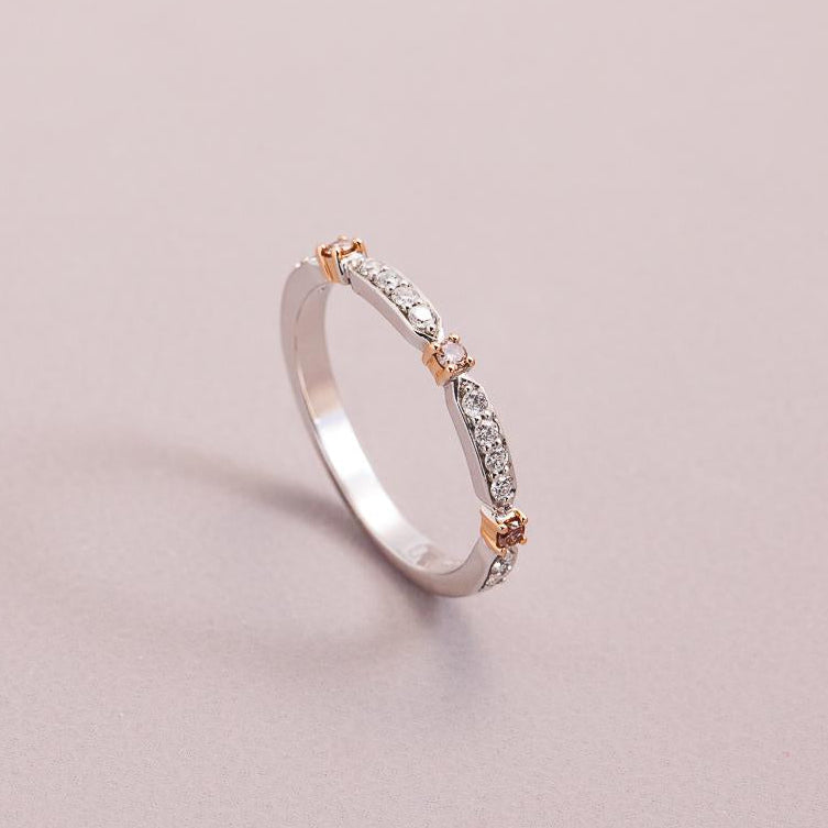 18ct Rose & White Gold Pink and White Diamond band