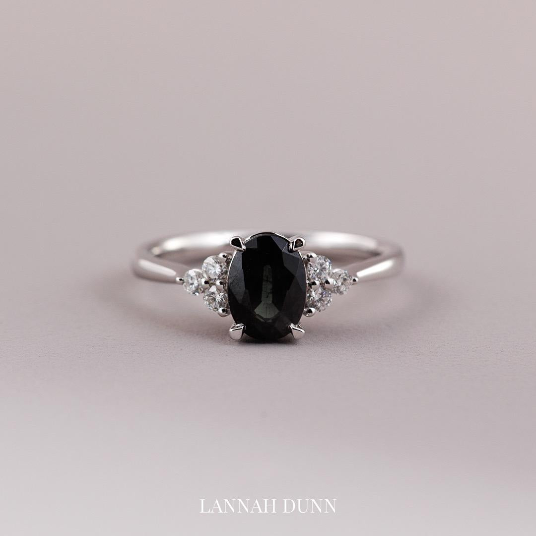 Natural Dark green Garnet & diamond engagement ring