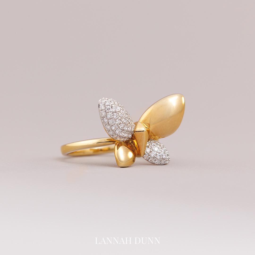 High carat gold and natural diamond butterfly ring