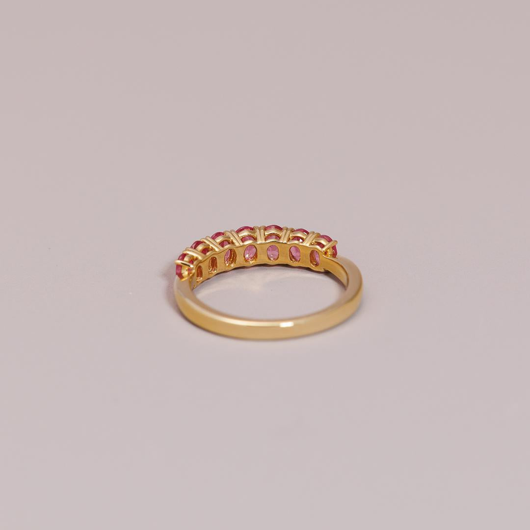 Multi oval pink spinel layer ring