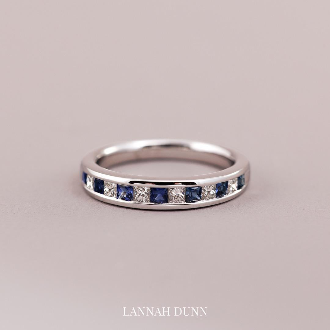 Sapphire & Diamond Half eternity wedding ring