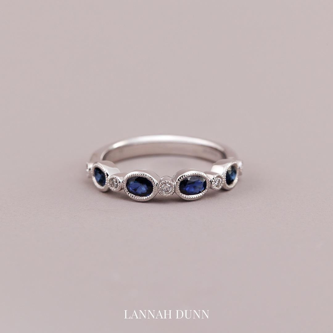 Bezel sapphire & natural diamond half eternity wedding ring