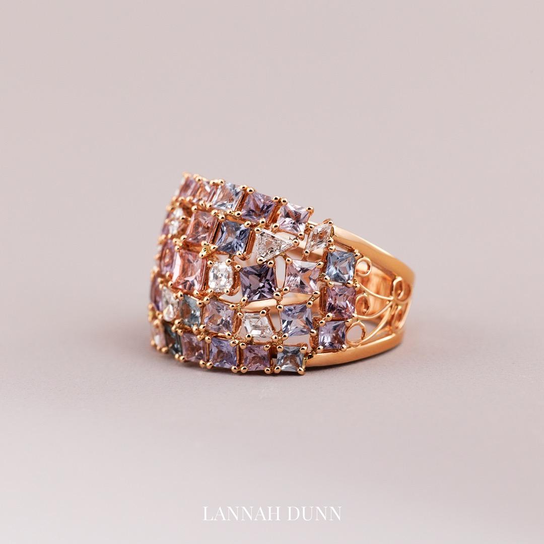 Diamond and natural spinel encrusted gemstone dress ring
