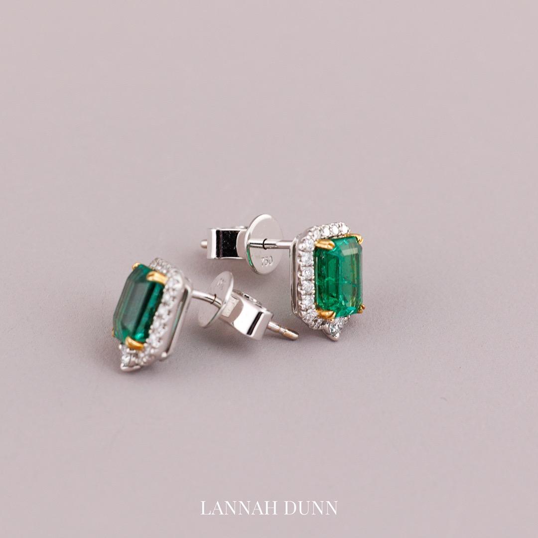 Natural Emerald and diamond stud earrings