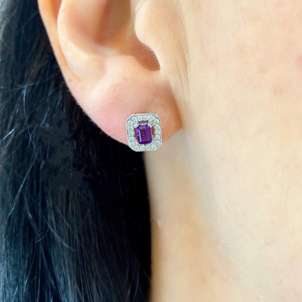Emerald Cut Amethyst Diamond Studs
