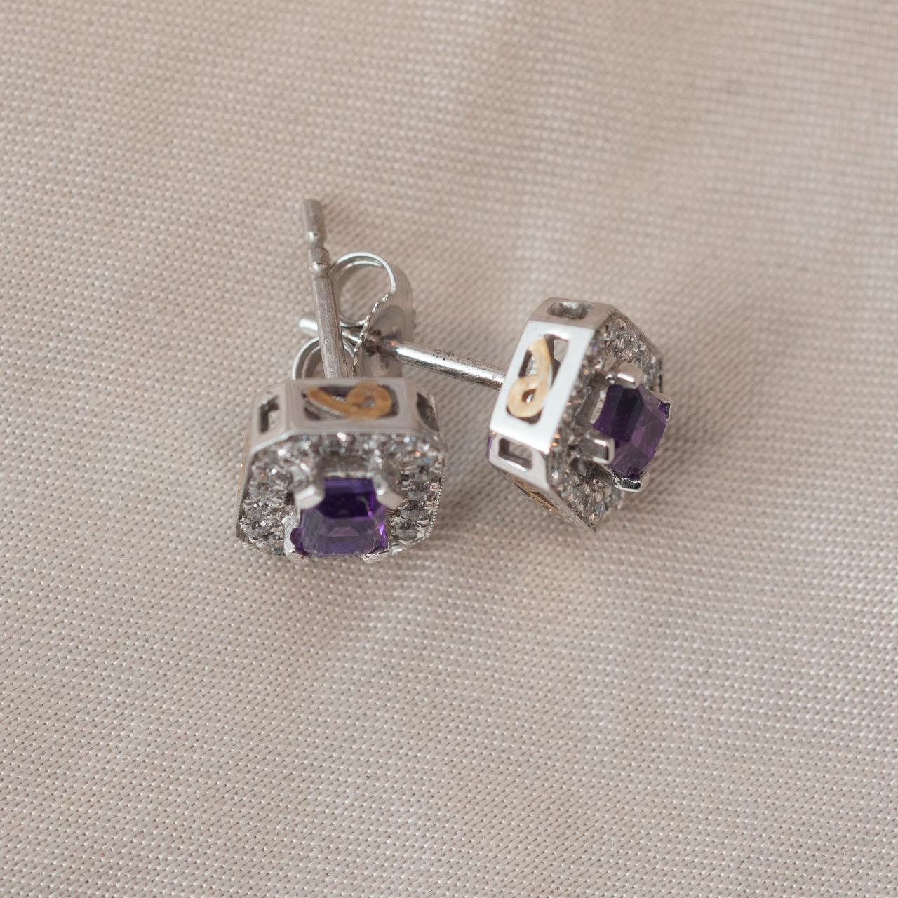 Emerald Cut Amethyst Diamond Studs