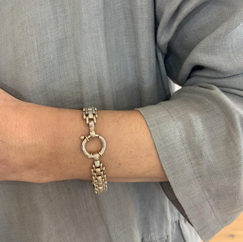 Sterling silver flat link polished bracelet