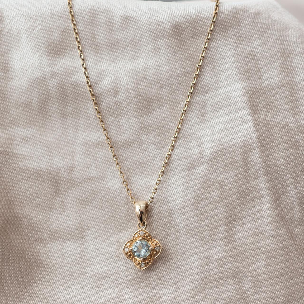Aquamarine & diamond dainty pendant