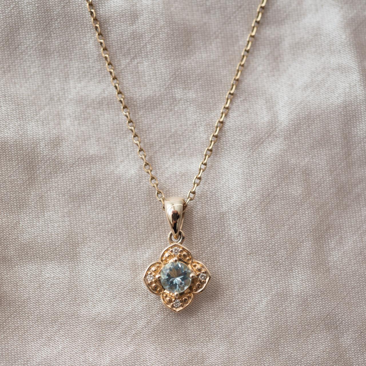 Aquamarine & diamond dainty pendant