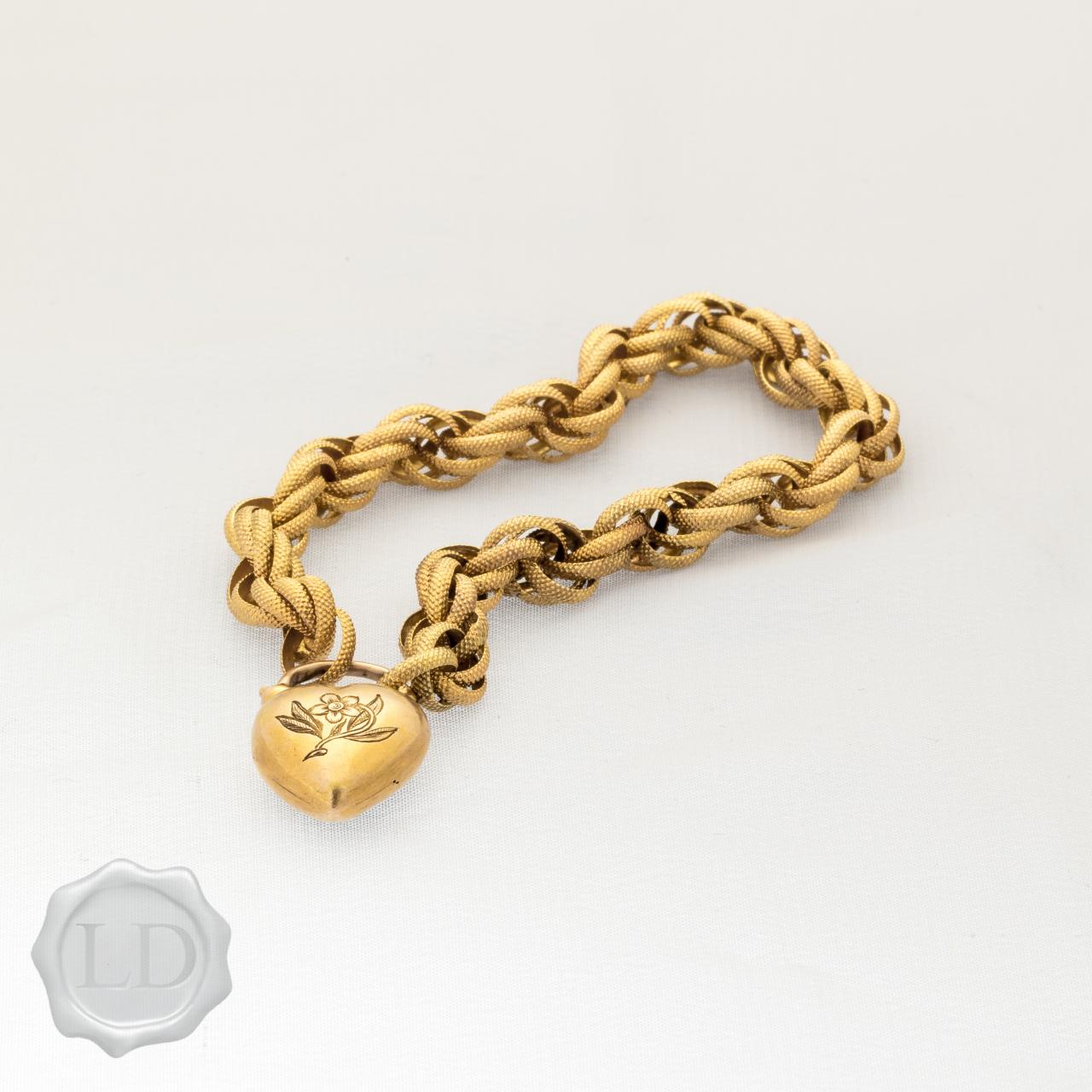 15ct gold ‘Forget-me-not’ memento sentimental antique rare bracelet with heart padlock with locket back