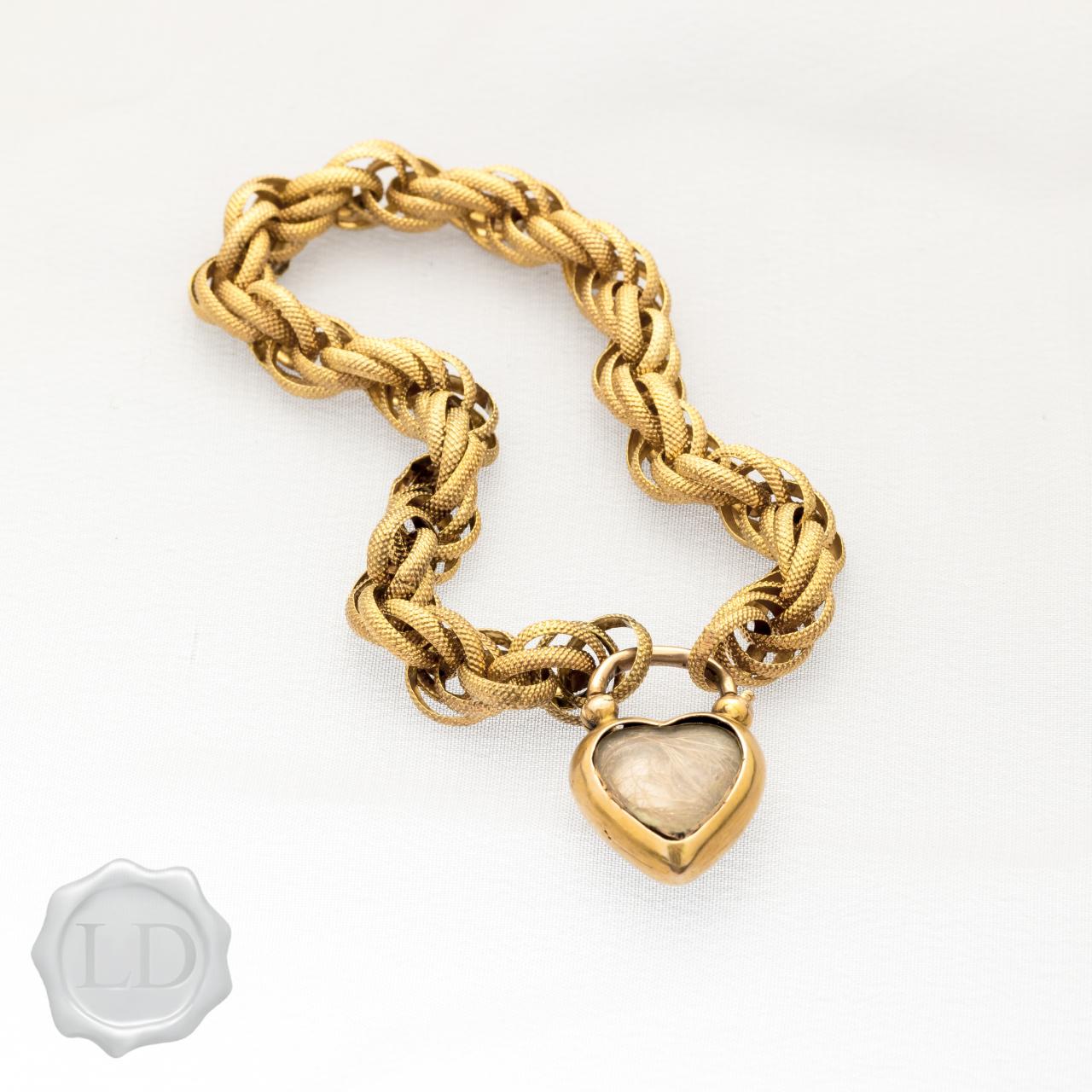 15ct gold ‘Forget-me-not’ memento sentimental antique rare bracelet with heart padlock with locket back