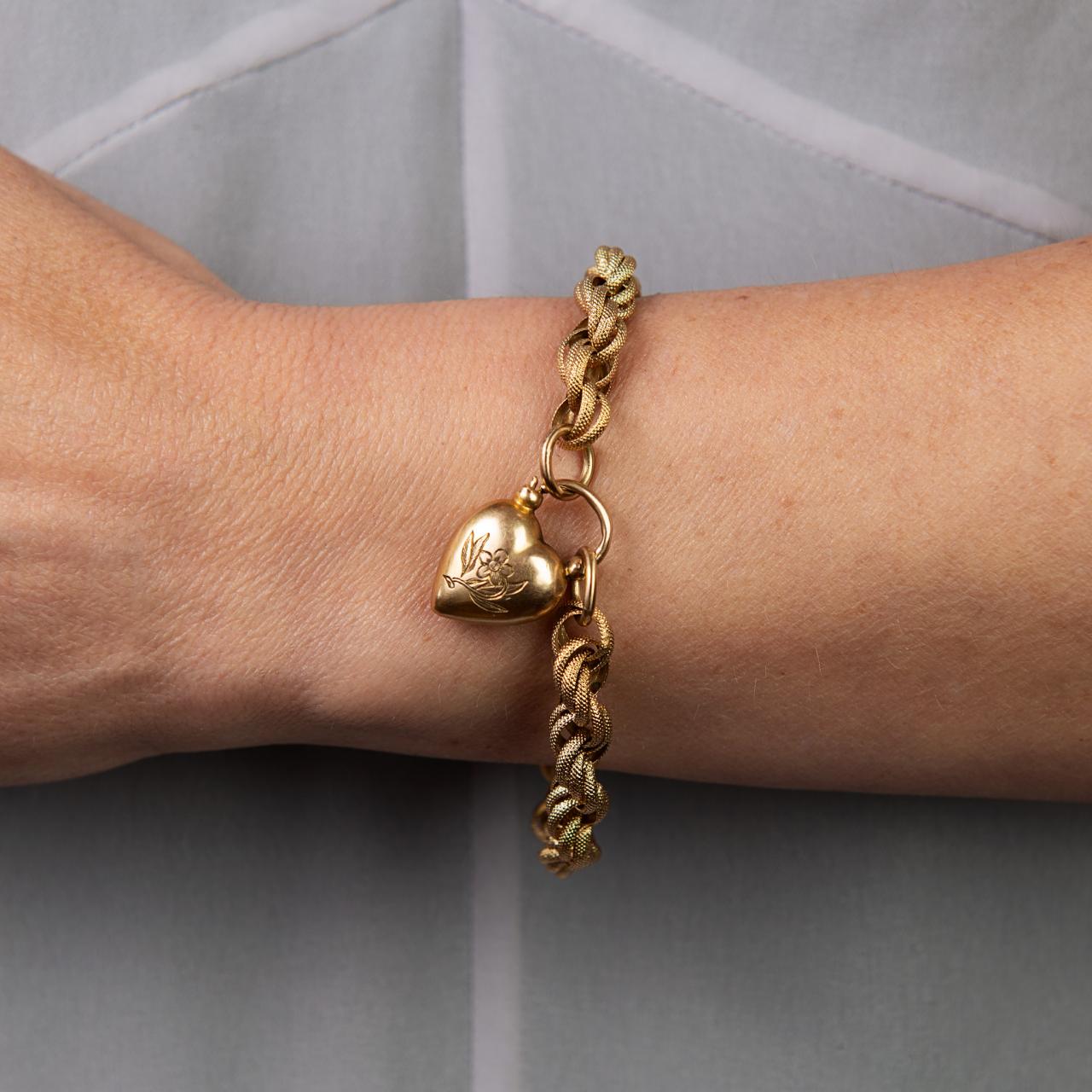 15ct gold ‘Forget-me-not’ memento sentimental antique rare bracelet with heart padlock with locket back