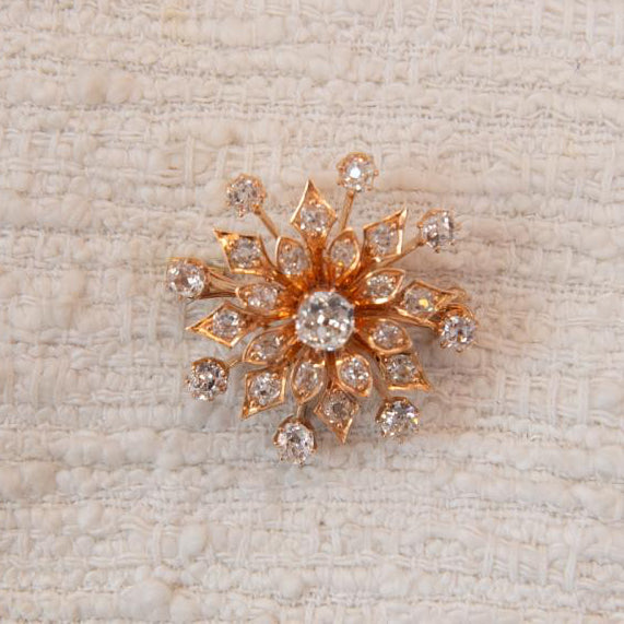 Rose gold French diamond set lotus flower brooch