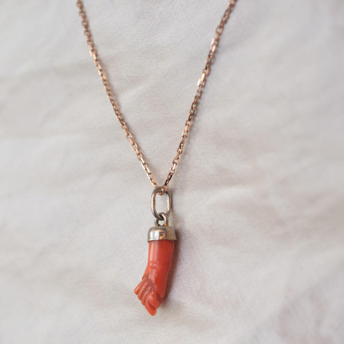 Teeny figa coral silver charm / amulet