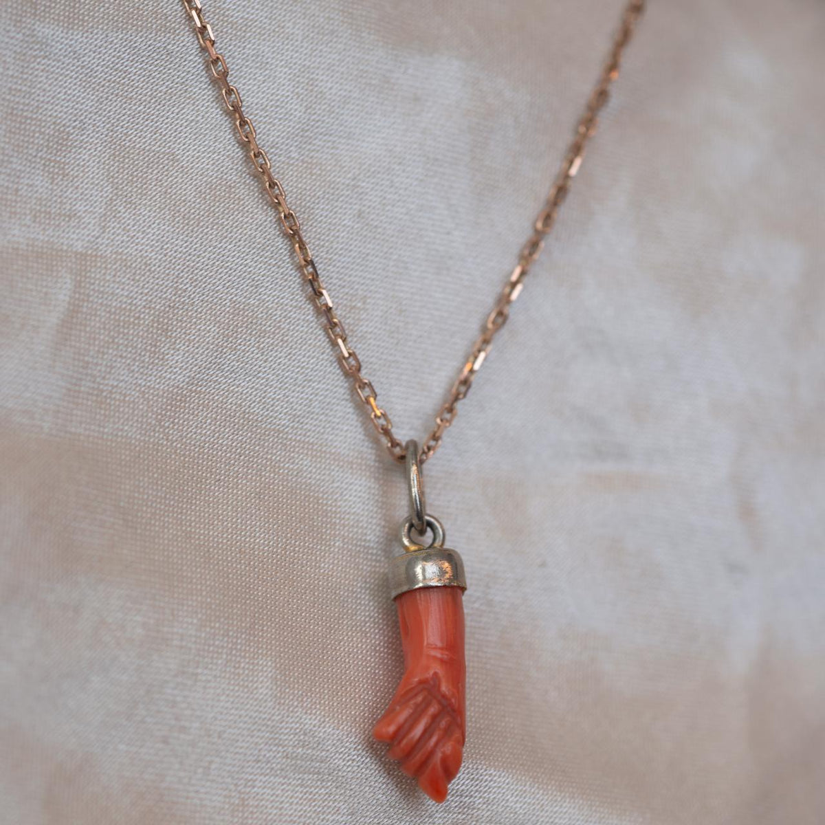 Teeny figa coral silver charm / amulet