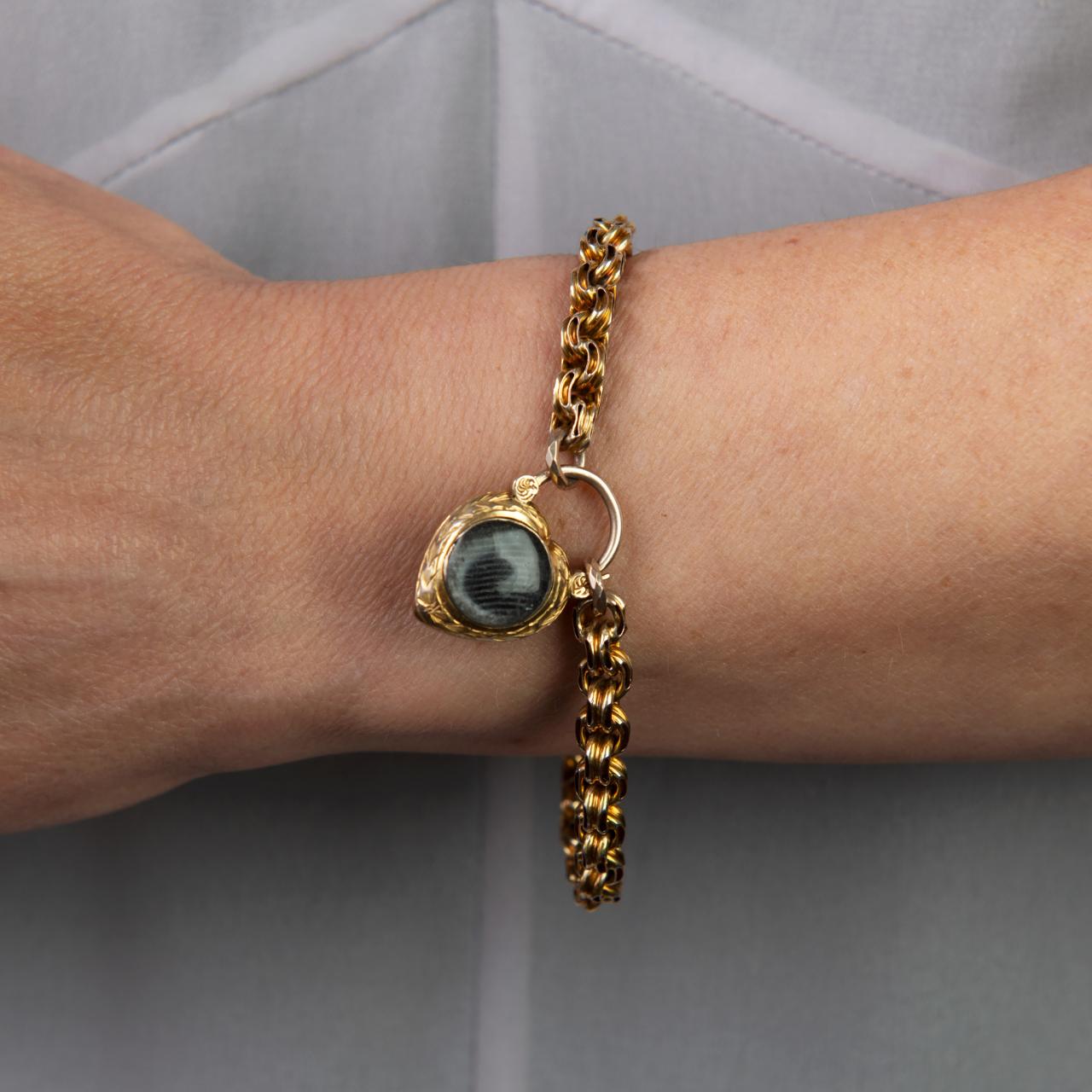 9ct gold Victorian ‘Forget-me-not’ memento sentimental antique rare bracelet with heart padlock turquoise set with locket back