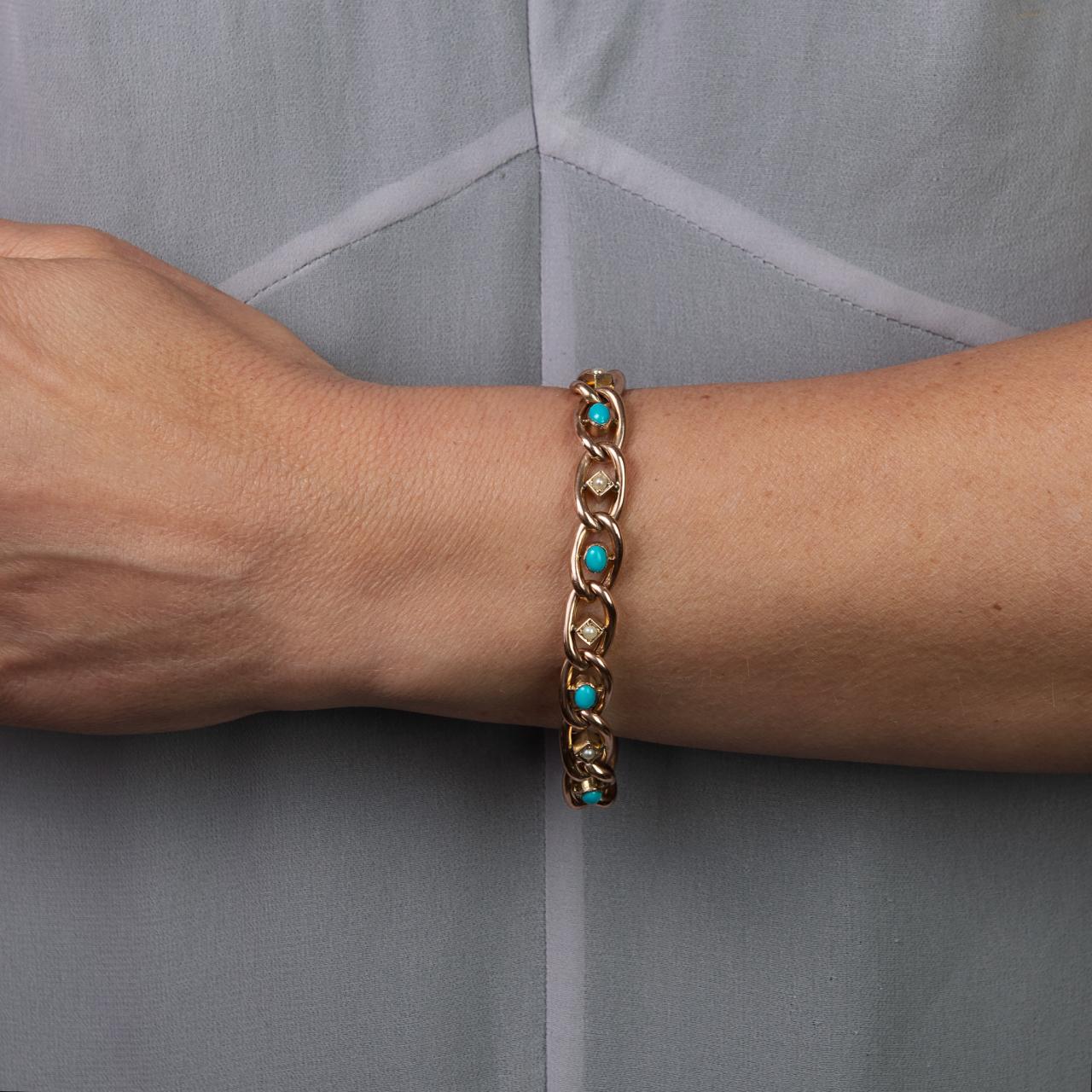Antique Pearl Turquoise Gold Bracelet