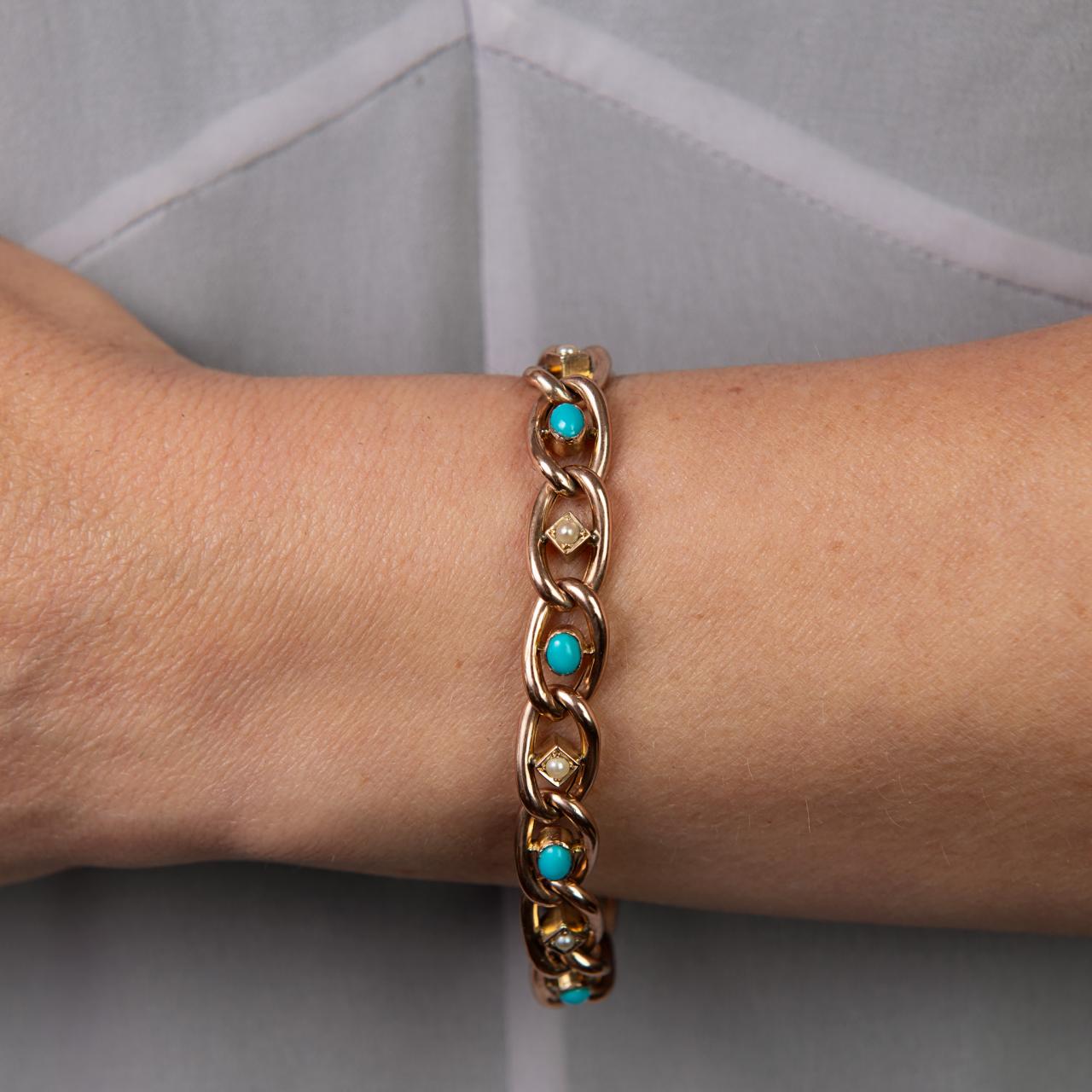 Antique Pearl Turquoise Gold Bracelet