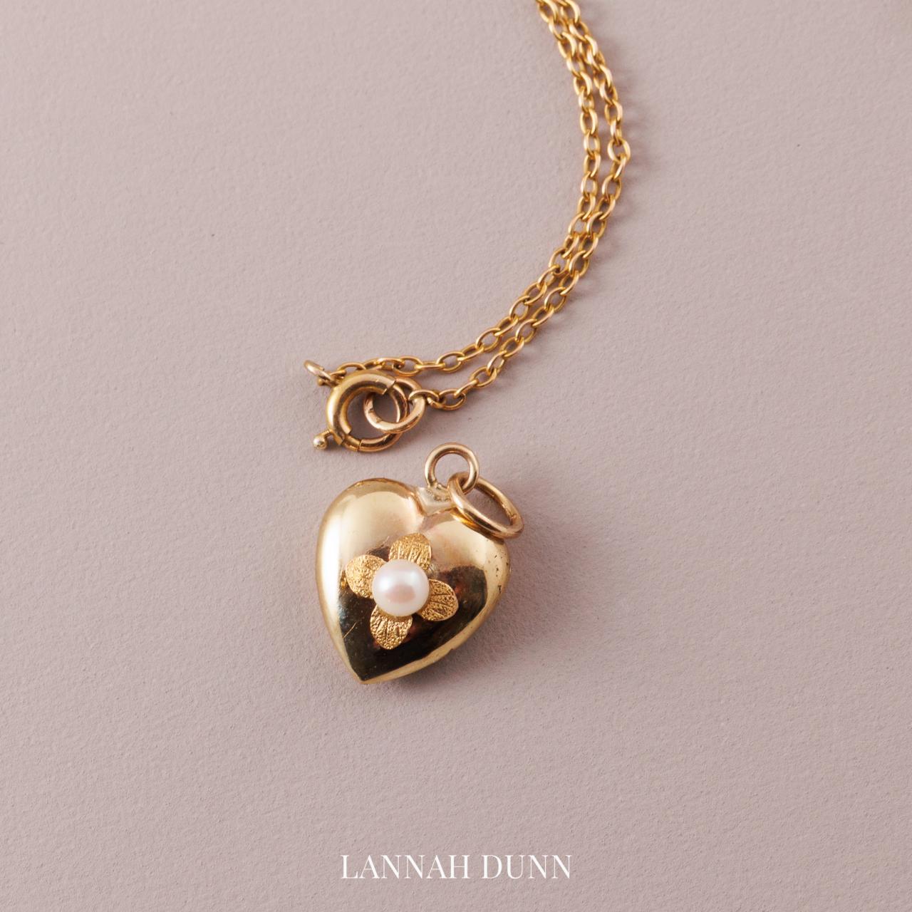 Anitque English 9ct gold pearl set heart pendant