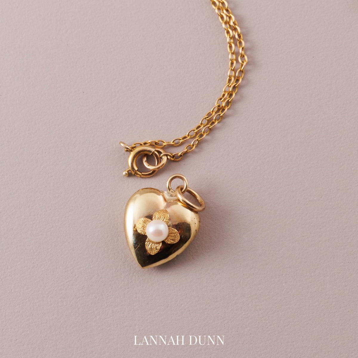 Anitque English 9ct gold pearl set heart pendant