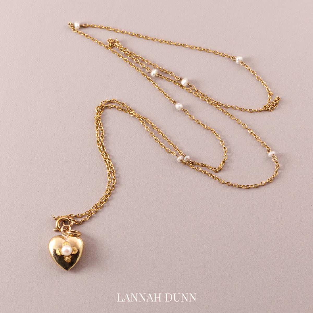Anitque English 9ct gold pearl set heart pendant