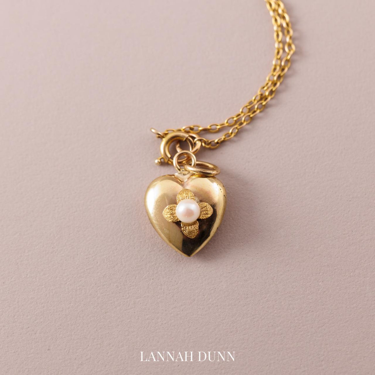Anitque English 9ct gold pearl set heart pendant