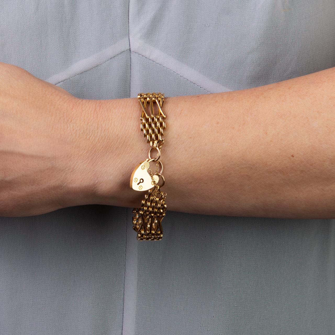 Antique gate link padlock bracelet