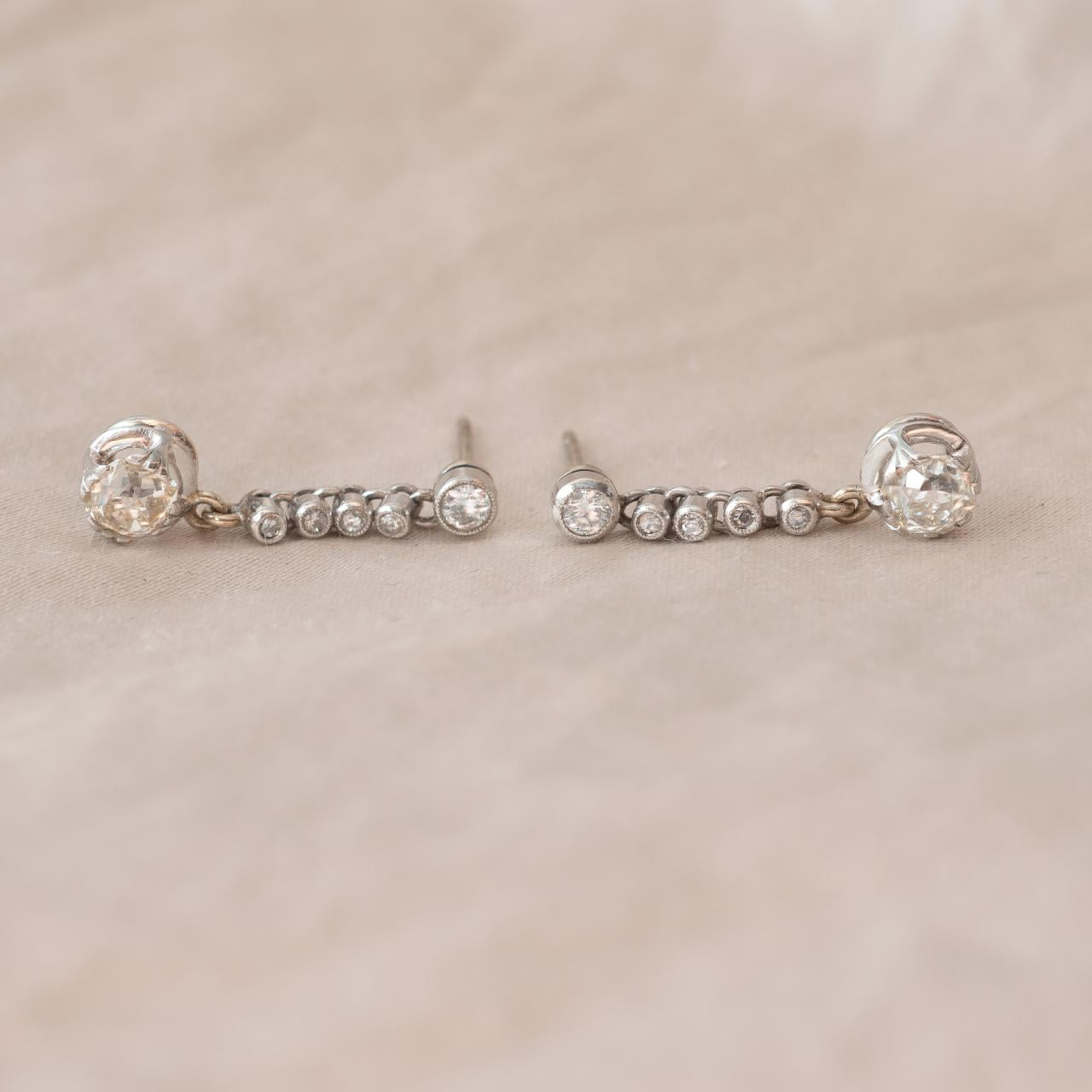 Old-cut diamond & Platinum drop earrings