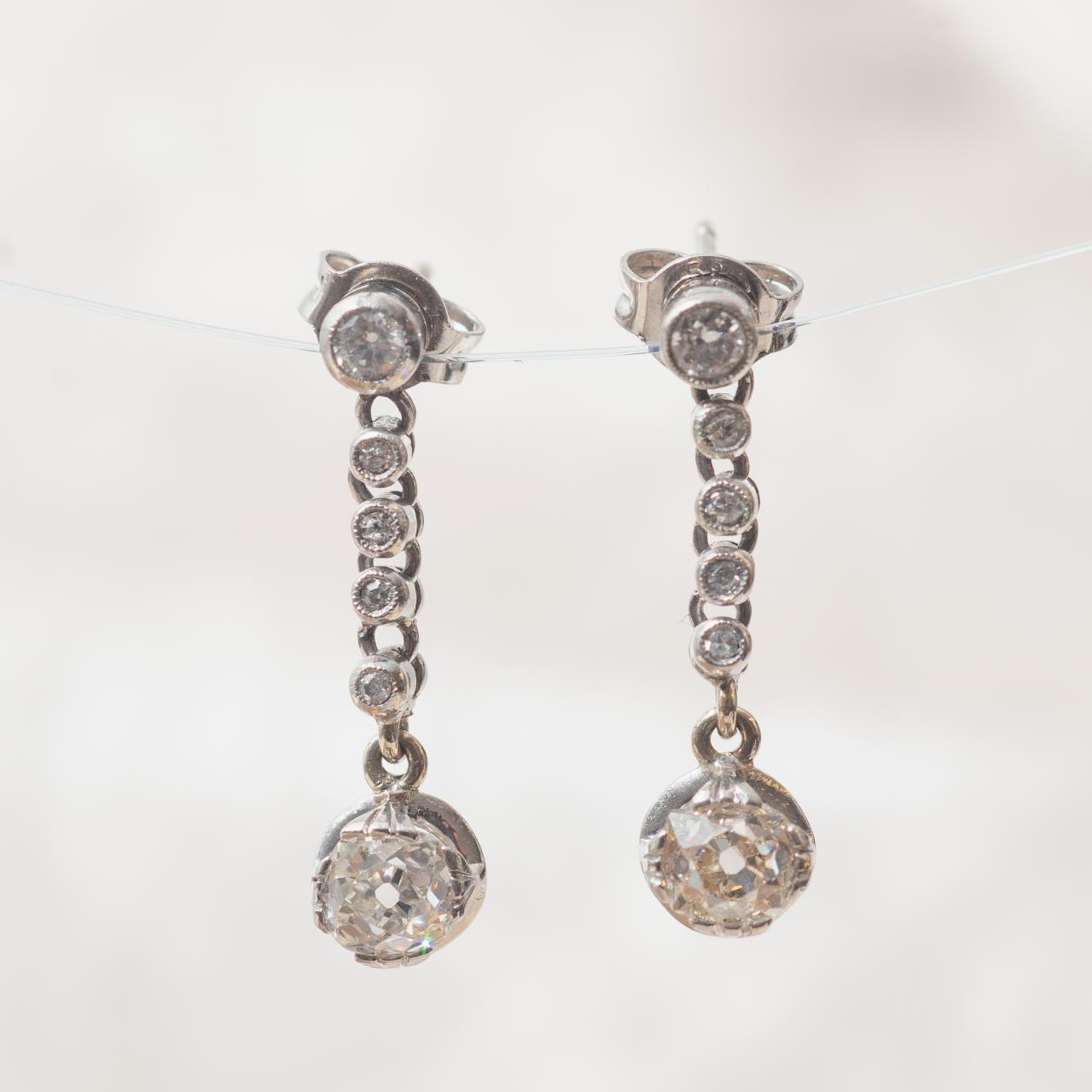 Old-cut diamond & Platinum drop earrings