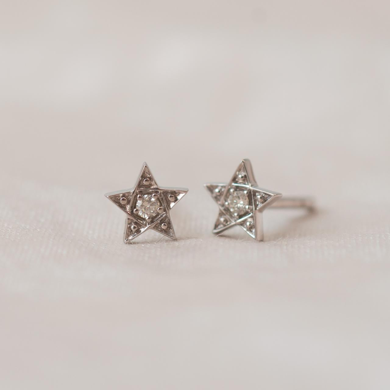 Lucette Diamond Star Stud Earrings, white gold