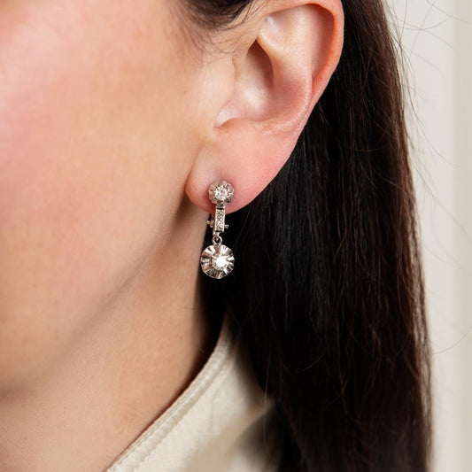 18ct antique diamond drop earrings 18ct antique diamond drop earrings