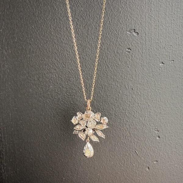 Antique Georgian diamond set silver topped pendant on chain