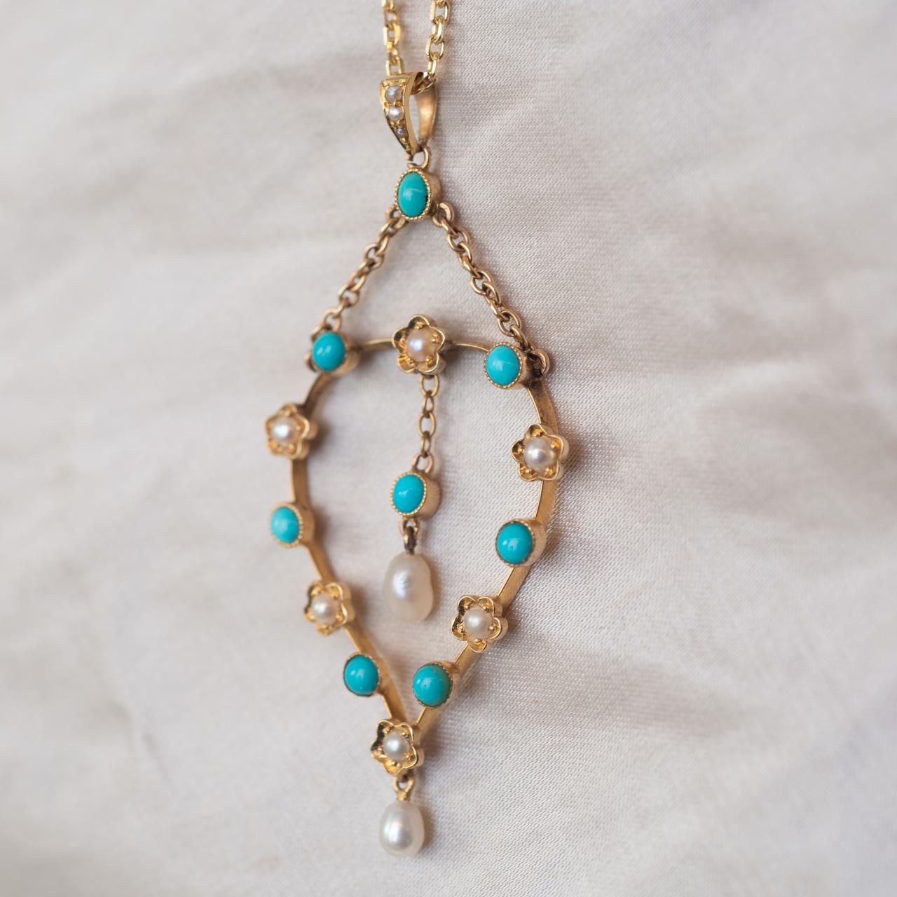 15ct Antique English Natural Turquoise Pearl