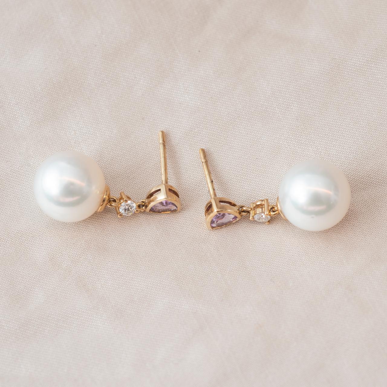 Pink Sapphire diamond & South Sea Pearl drop earrings