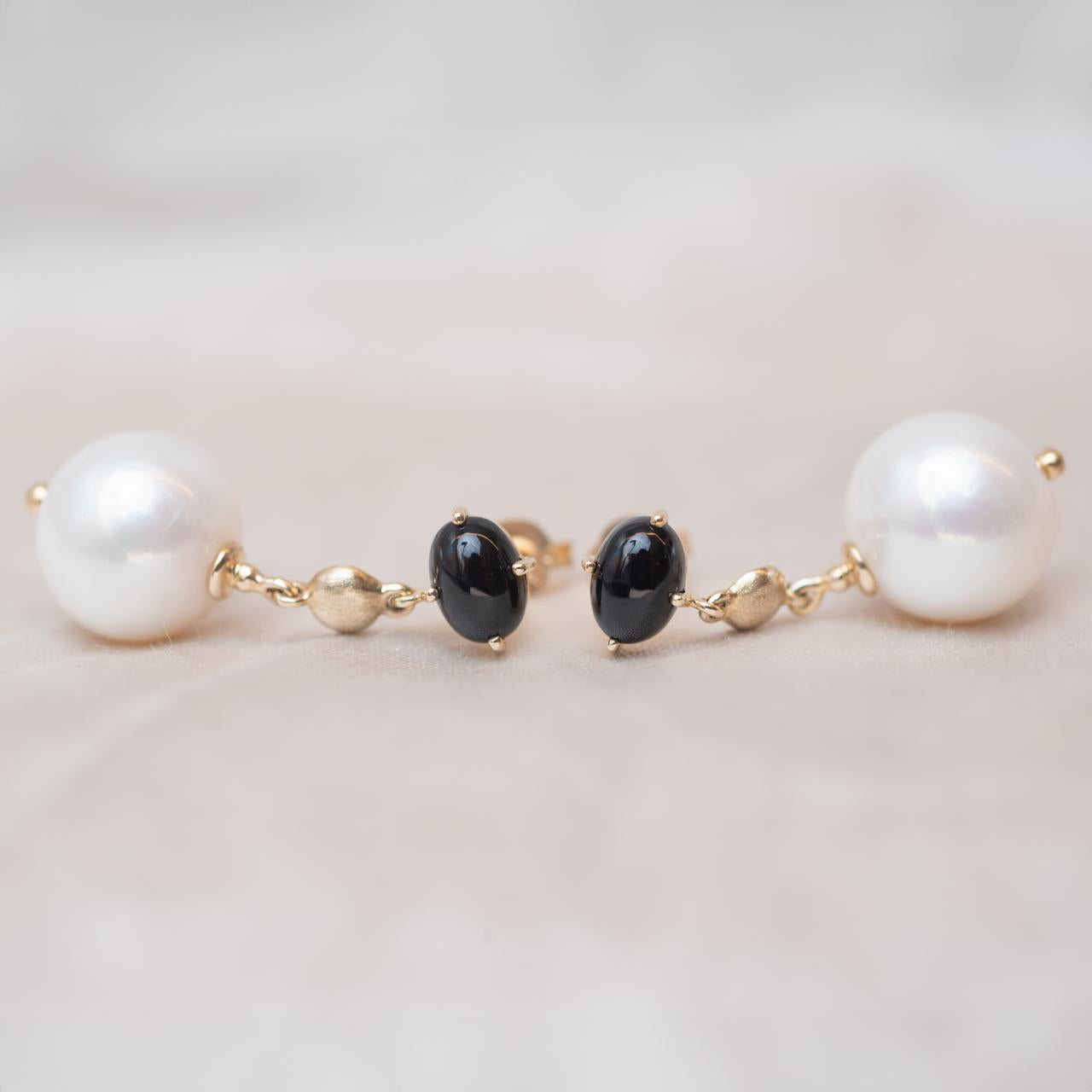 Onyx & pearl drop earrings
