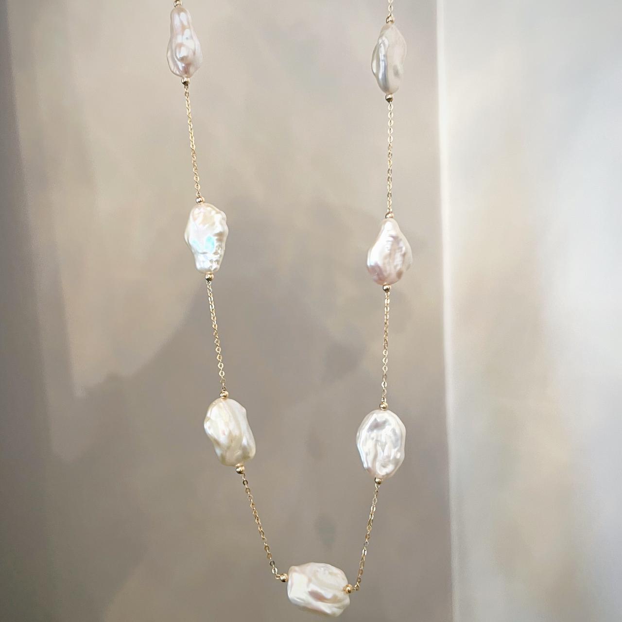 Keshi Pearl 14ct Yellow Gold Sparkle Chain Necklace