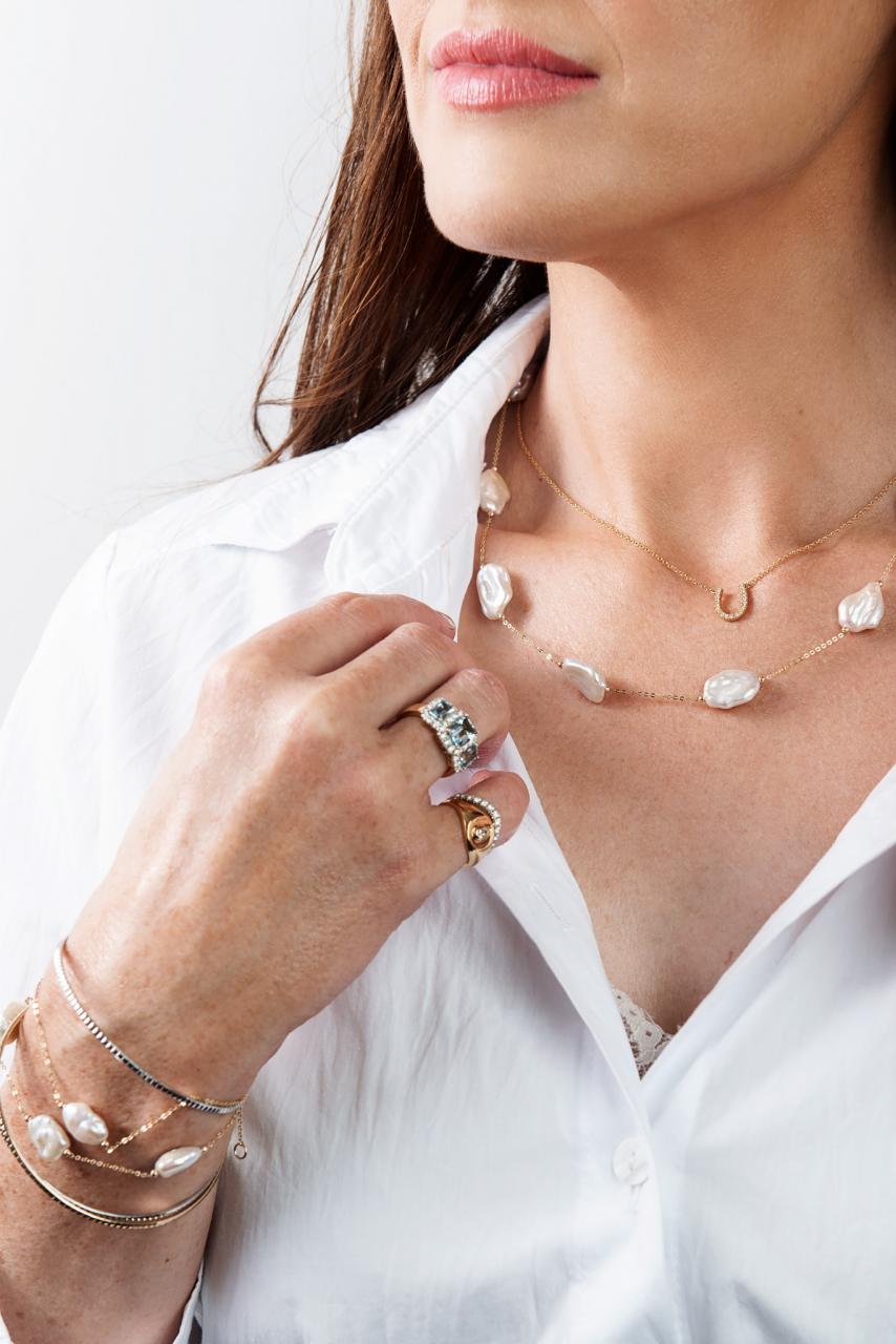 Keshi Pearl 14ct Yellow Gold Sparkle Chain Necklace