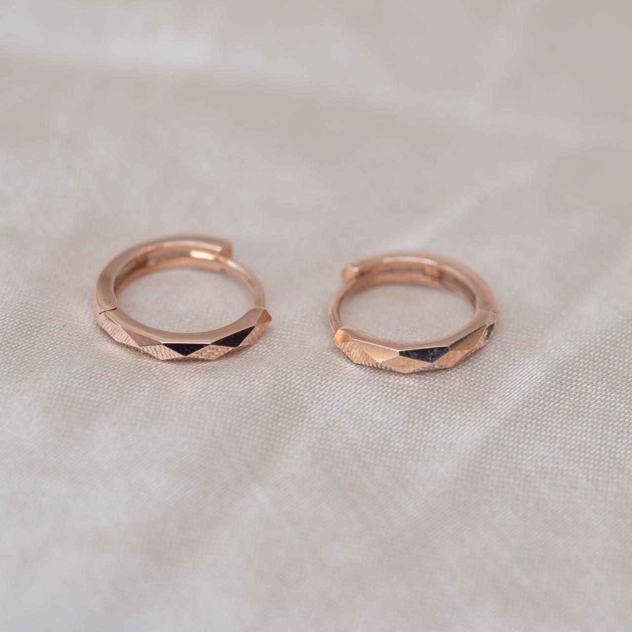 2mm front facet huggie earrings, rose gold