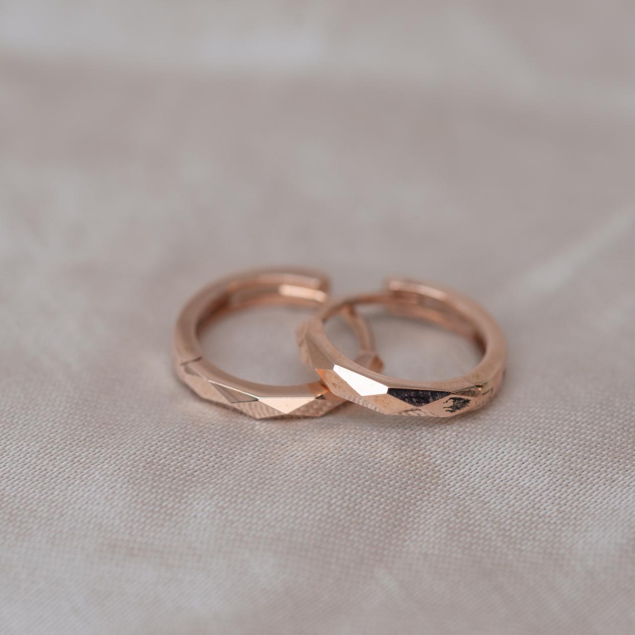 2mm front facet huggie earrings, rose gold