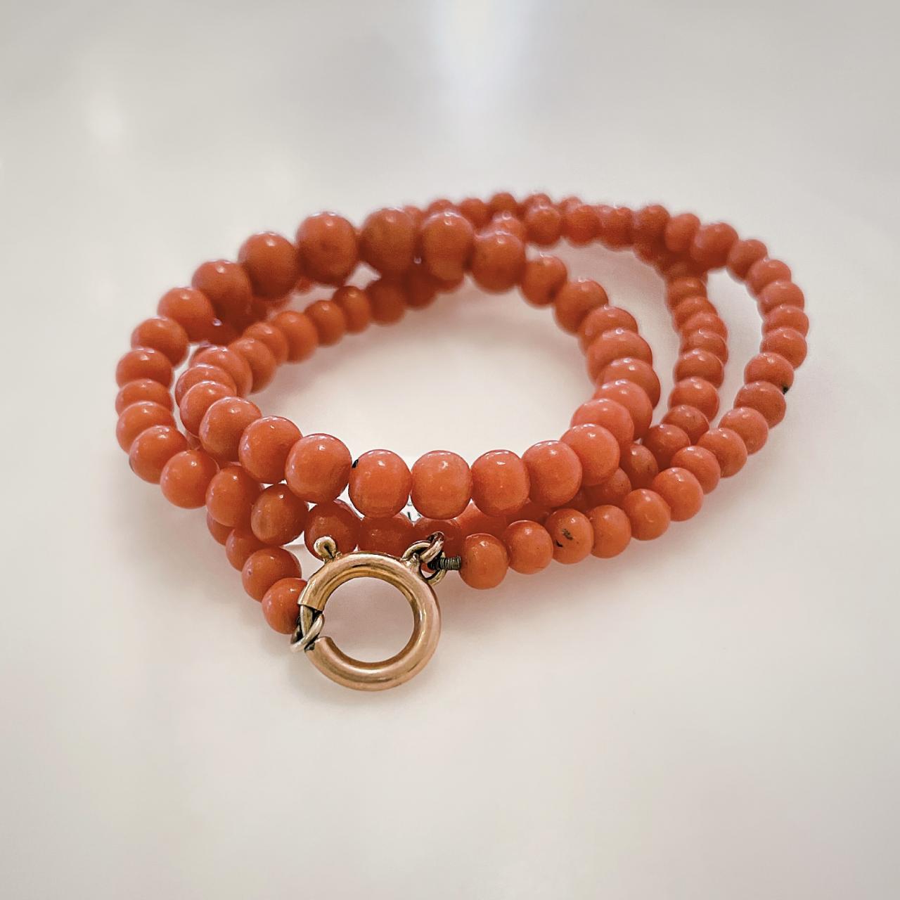 Antique English Red Coral Bead Necklace