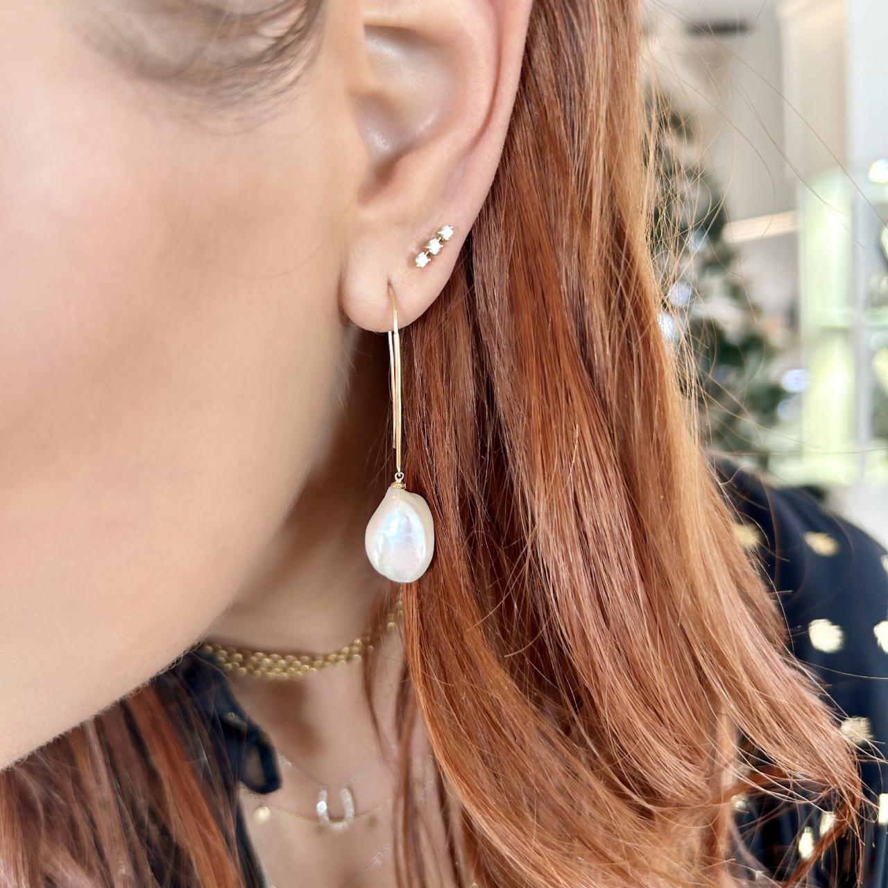 Pearl Yellow Gold Drop Earrings