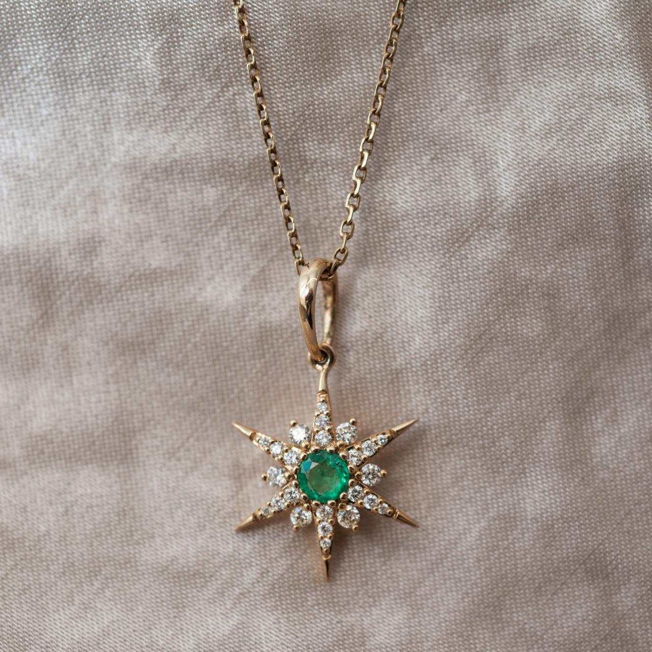 Lucette Emerald & Diamond Celestial Star Pendant