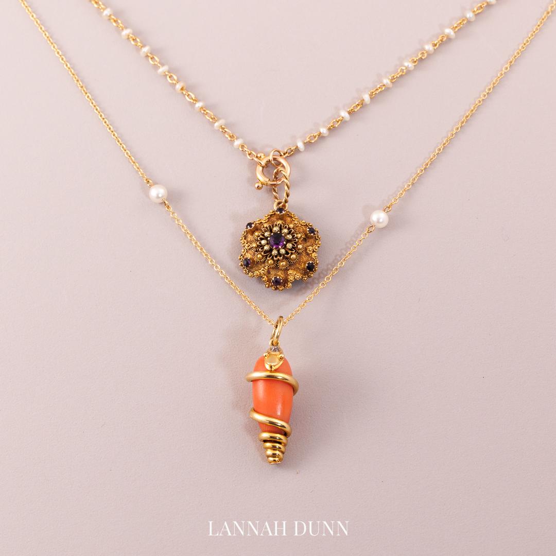 Coral & diamond serpent pendant