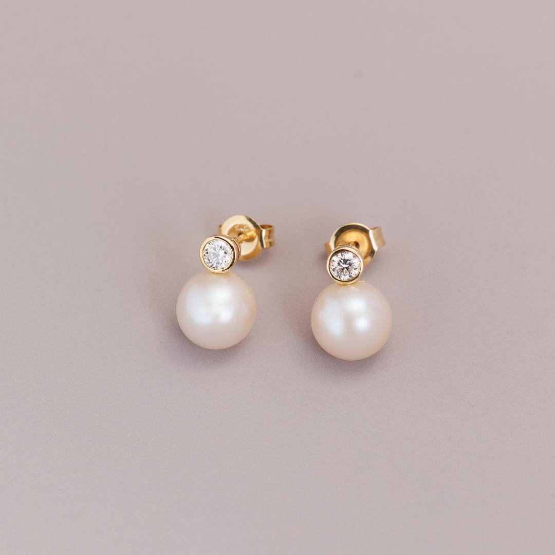 LD Royal pearl & diamond stud, freshwater