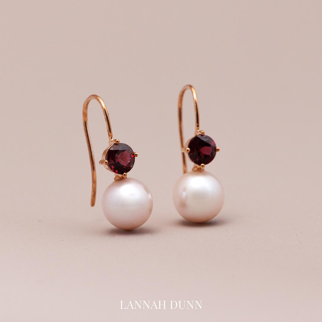 LD Pearl & pink quartz drop earrings, rose gold